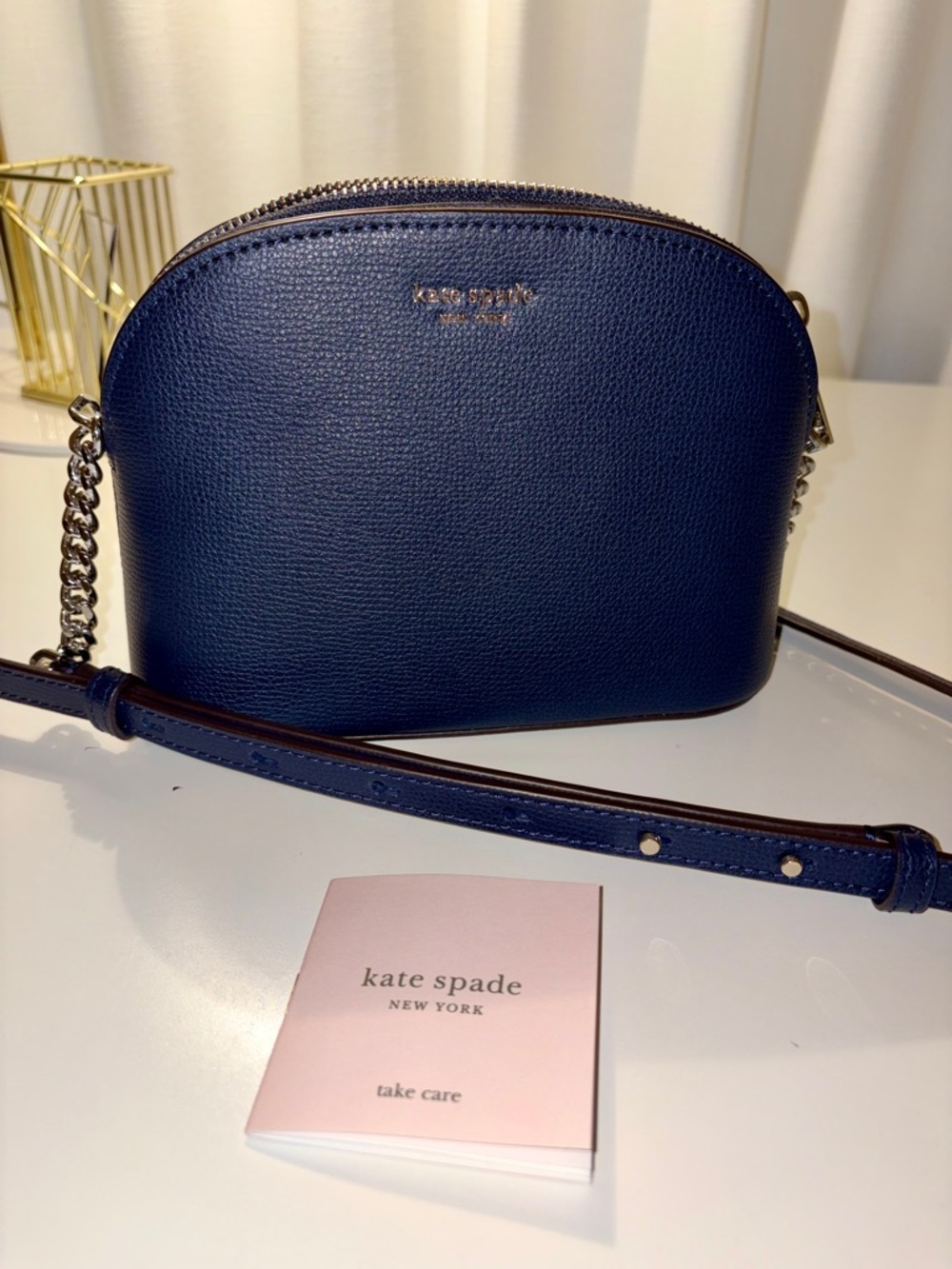 kate spade Navy Pebbled Leather Crossbody with Chain Strap